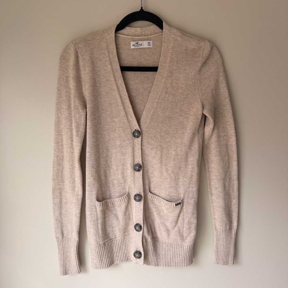 Hollister Light Beige Button-Up Cardigan